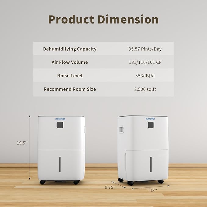 35 Pints Dehumidifier for Spaces up to 2,500 Sq. Ft at Home, with Reusable, Washable Air Filter, 1.05 Gal Water Tank and Drain Hose, for Large & Medium Rooms, Basements, Bedroom