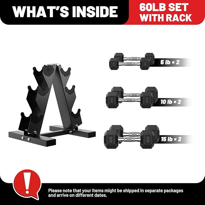 PAPABABE Hex Dumbbell Sets with Rack, 60-550lb Rubber Coated Dumbbell Weight Set and Storage Rack, Multiple Options Hand Weights for Strength Training-FlexoryFit