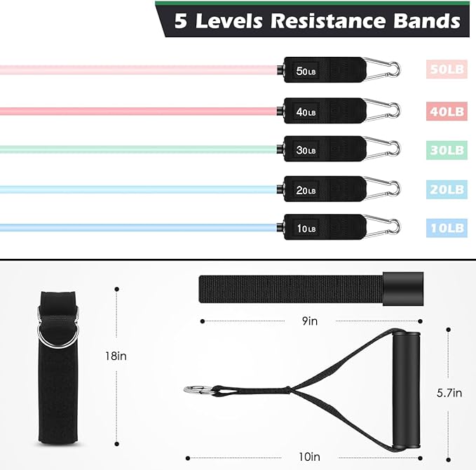 WHATAFIT Resistance Bands, Exercise Bands，Resistance Bands for Working Out, Work Out Bands with Handles for Men and Women Fitness, Strength Training Home Gym Equipment-FlexoryFit
