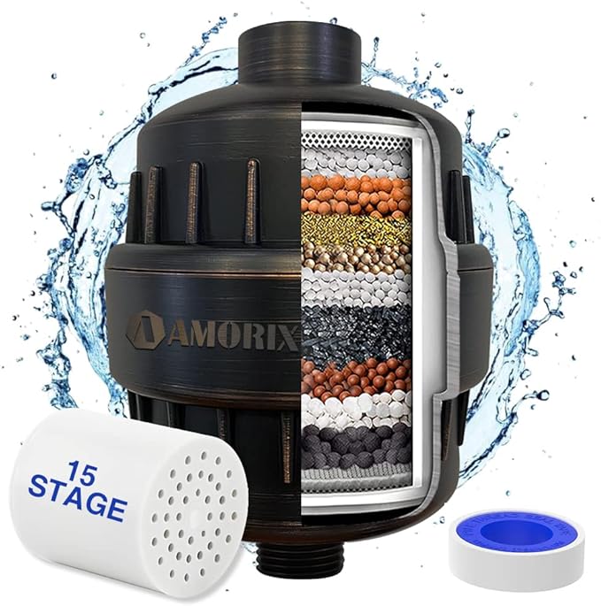 Oil-Rubbed Bronze Shower Head Filter - 15 Stages for Hard Water, High Output, Reduces Dry Skin & Itchy Scalp - Improves Skin Condition