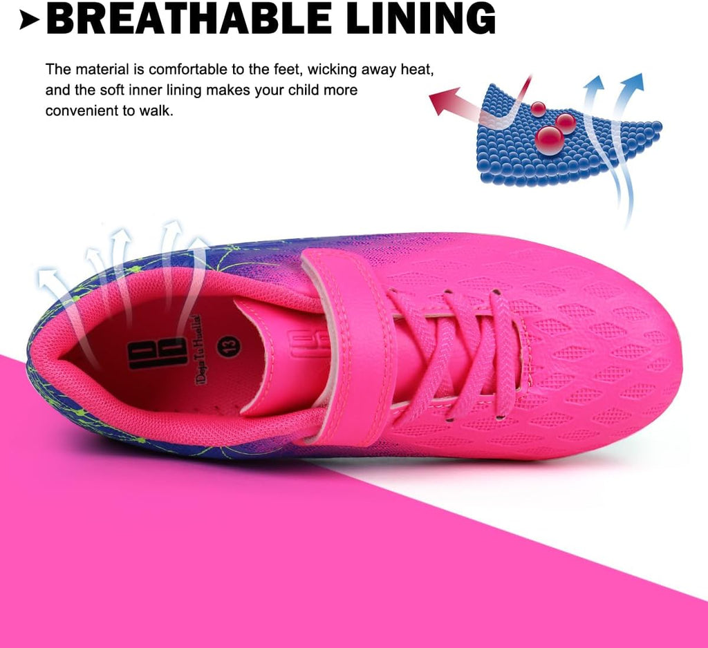 brooman Kids Firm Ground Soccer Cleats Boys Girls Athletic Outdoor Football Shoes