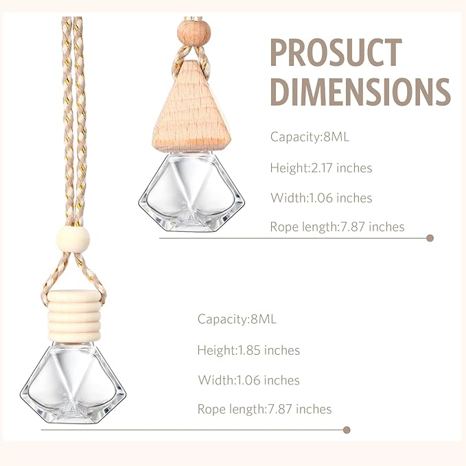 BBTO 100 Pcs Car Air Fresheners Diffuser with Wooden Cap Empty Aromatherapy Diffuser Clear Car Fragrance Holder Pendant Hanging Perfume Fresheners Bottles for Car Decor (Clear Diamond)