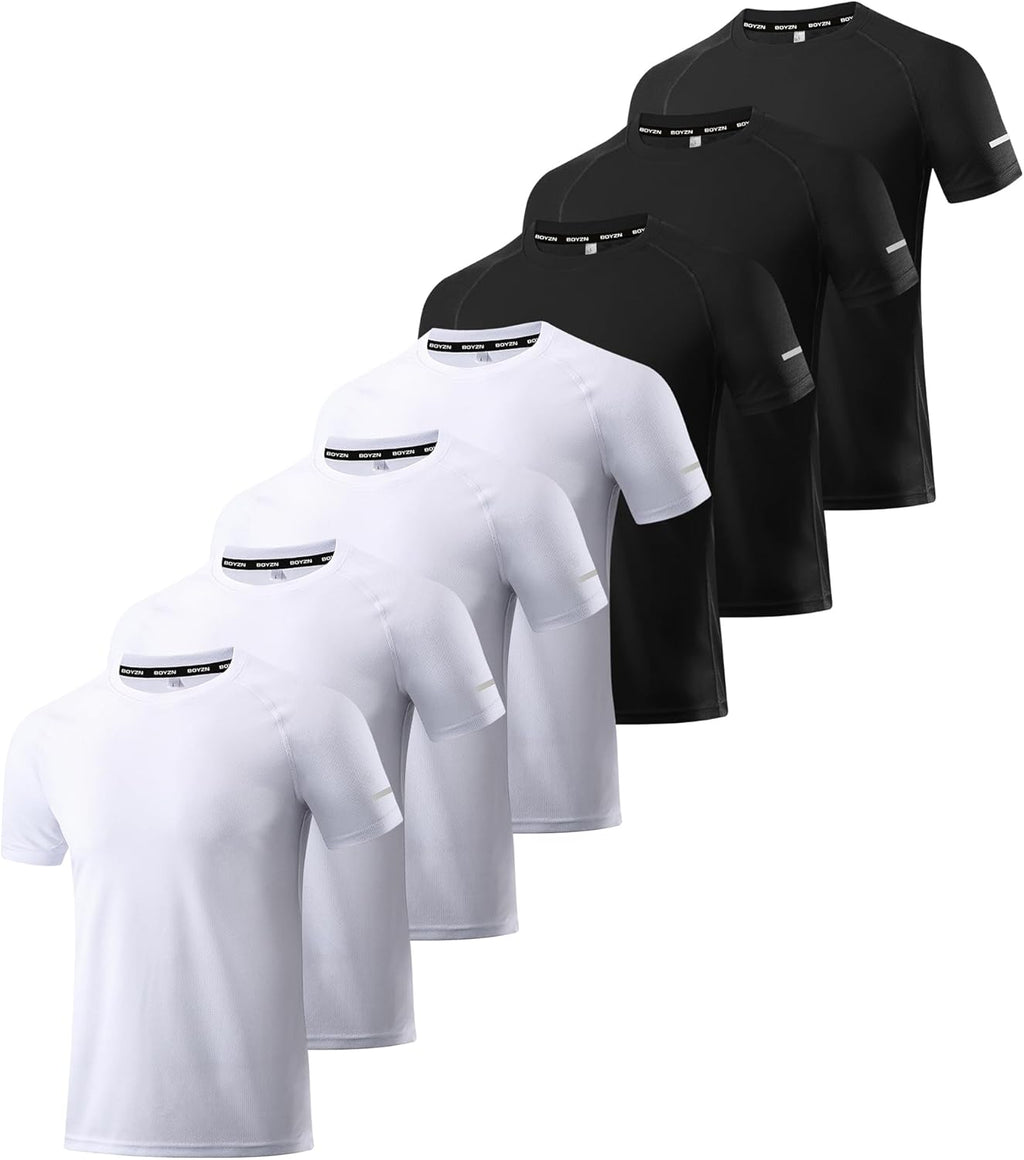 Boyzn 1, 3, 5 or 7 Pack Men's Workout Running Shirts, Dry Fit Moisture Wicking T-Shirt, Gym Athletic Short Sleeve Tee Shirts