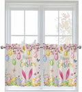Happy Easter Half Window Curtain 36 Inches Long, Spring Farmhouse Bunny Eggs by Unknown