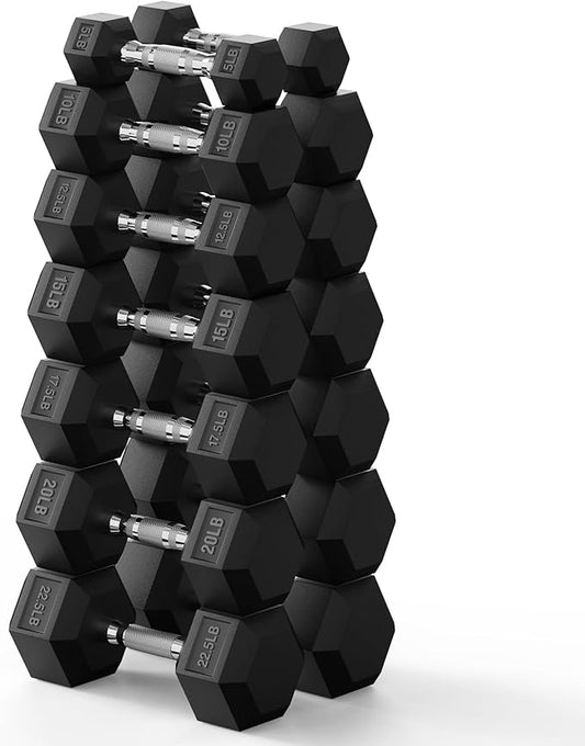 PAPABABE Hex Dumbbell Set 45-550 lb, Rubber Encased Home Gym Dumbbells, Weights Dumbbells for Women & Men, Hand Weight for Strength Training-FlexoryFit