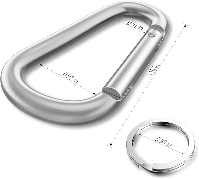 sprookber 3" Aluminum Carabiner D Ring, Caribeener Clips, Spring Snap Hook for Keychain Clip, Set of 10