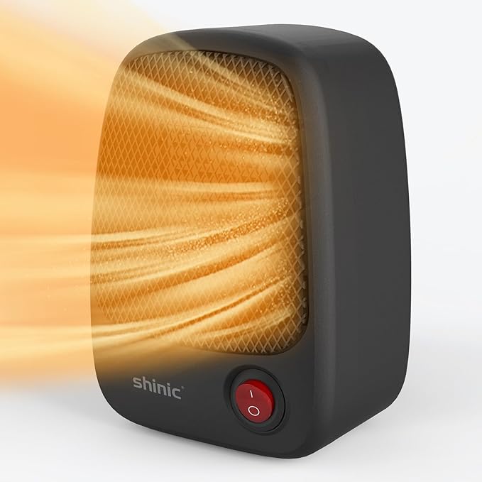 shinic Small Space Heater with Overheat Protection, 500W Mini PTC Ceramic Heater, Fast Heating and Quiet, Portable Electric Heater for Indoor Use Office Room Desk Home, Black