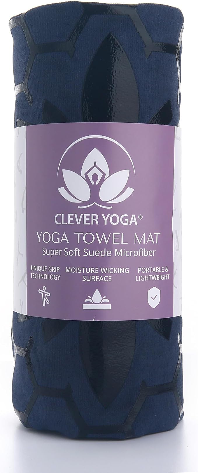 Clever Yoga Non-Slip Hot Yoga Towel – Non-Slip Grip for Hot Yoga, Sweat Absorbent, Honeycomb Silicone Grip, Stays Flat – Ideal for Pilates, Travel, Washable & Lightweight - Dark Blue-FlexoryFit