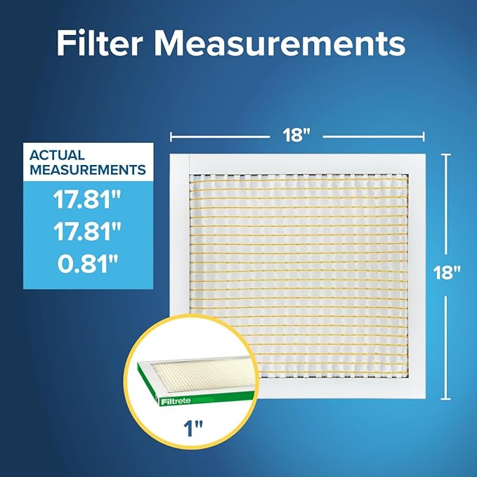 Filtrete 18x18x1 AC Furnace Air Filter, MPR 700, MERV 8, Tough on Pollen, Easy on Airflow, 3-Month Pleated 1-Inch Electrostatic Air Cleaning Filter, 4-Pack (Actual Size 17.81 x 17.81 x 0.81 in)