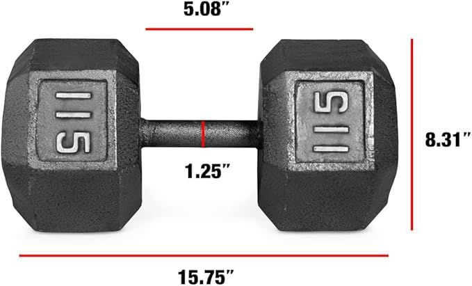 WF Athletic Supply Cast Iron Solid Hexagon Gray/Black Dumbbells, Strength Training Free Weights Set of 2 for Women and Men, Hand Weights Sold by Pairs, Multi-Select Size Options Available-FlexoryFit
