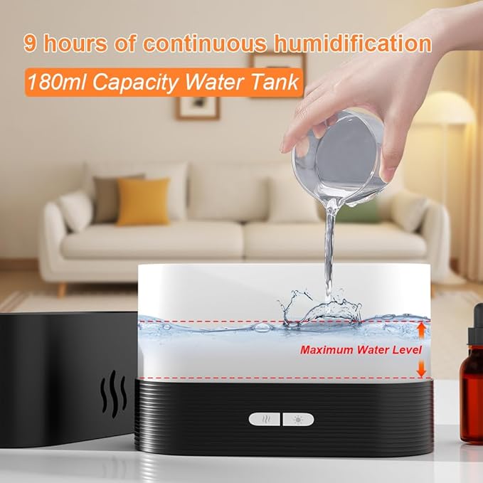 Colorful Flame Aroma Diffuser, Flame Diffuser Humidifier with 7 Changing Colors, 180ml Aromatherapy Diffuser with Waterless Auto-Off Protection for Spa Home Yoga Office Bedroom