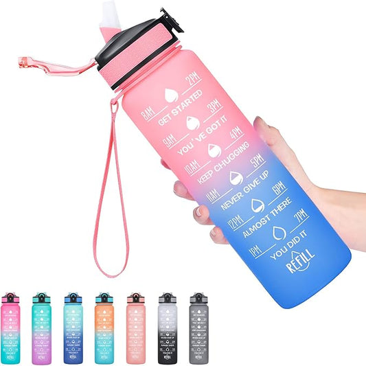 Hyeta 32 oz Water Bottles with Times to Drink and Straw, Motivational Water Bottle with Time Marker, Leakproof, Drinking Sports Water Bottle for Fitness, Gym and Outdoor-FlexoryFit