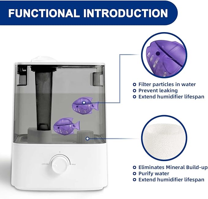 Top-Fill Humidifier Replacement Filter Compatible with Levoit Dual150 Dual200S Classic160 Classic300(S) LV600S LV600HH OasisMist450S OasisMist600S Superior 6000S - 10 Filters and 2 Clean Fish
