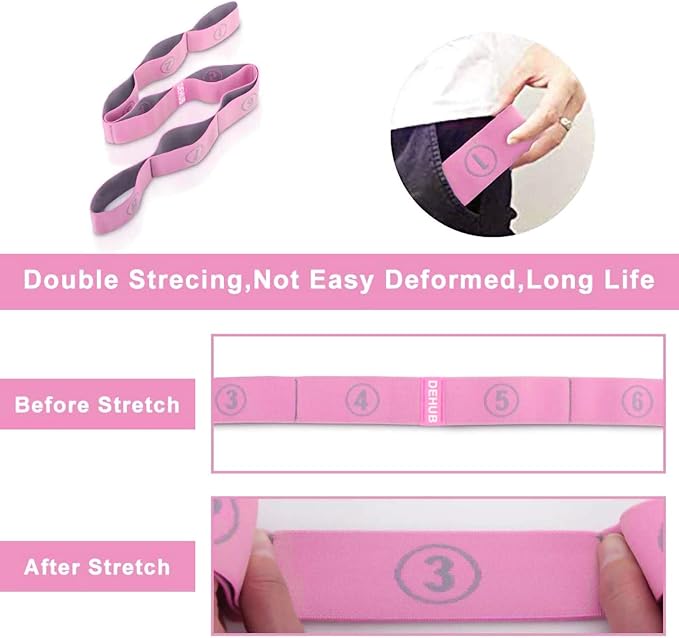 Stretch Strap, Elastic Yoga Stretching Strap, Multi-Loop for Physical Therapy, Pilates, Yoga, Dance & Gymnastics Exercise and Flexible Pilates Stretch Band-FlexoryFit