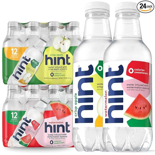 Hint Bottled Water, Crisp Apple and Watermelon - Purified Flavored Water with Zero Calories, Sugar Free, Natural Flavors - 16 Fl Oz (Pack of 24)-FlexoryFit