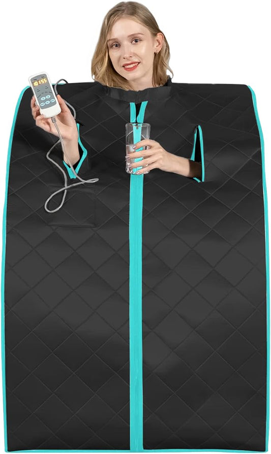 Smartmak Far Infrared Sauna, Full Body One Person Portable SPA Set with Time & Tempreture Remote Control, Heating Foot Pad and Foldable Reinforced Chair (L 27.6’’ x W 31.5’’ x H 37.8’’) - Black