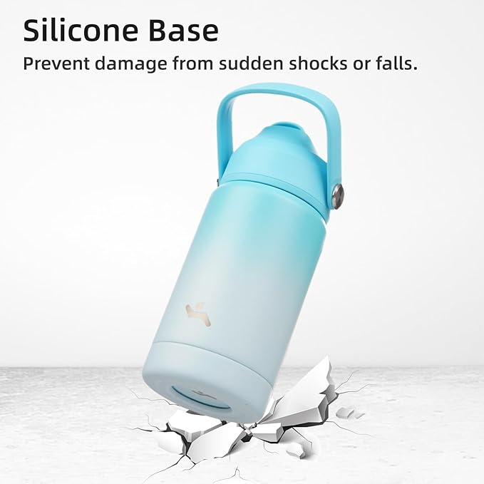 Insulated Water Bottle with Straw Lid,32 oz Stainless Steel Vacuum Metal Bottle with Silicone Handle,Sea Salt-FlexoryFit