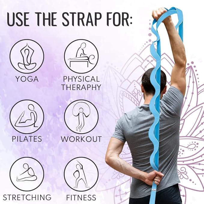 TECEUM Stretching Strap for Yoga & Physical Therapy – 10 Loops – Non-Elastic Leg Stretch Straps for Stretching, Exercising, Pilates, Post-Injury Rehabilitation for All Levels – Men & Women-FlexoryFit