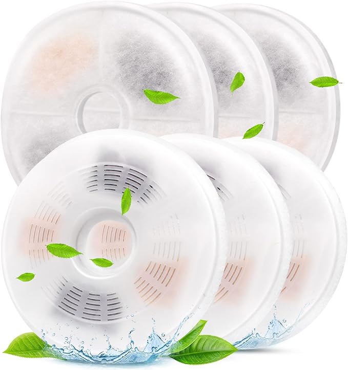 3/6/9 Pack Cat Water Fountain Filters Compatible with Catit Fountains, Petilog Carbon and Ion Exchange Resin Pet Fountain Filter Replacmence (6)
