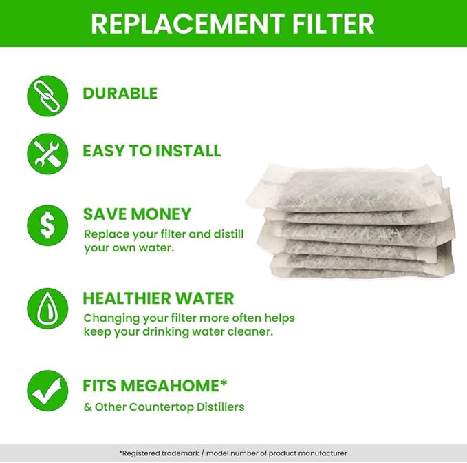 Green Piece® 24 Pack of Distiller Filters (Made in USA) Made from Activated Charcoal. Works Great for Megahome and Many Other Countertop Distillers