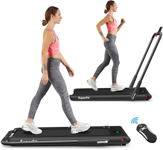 Goplus 2 in 1 Folding Treadmill, 2.25HP Under Desk Electric Superfit Treadmill, Installation-Free with APP Control, Remote Control, Bluetooth Speaker, LED Display, Walking for Home-FlexoryFit