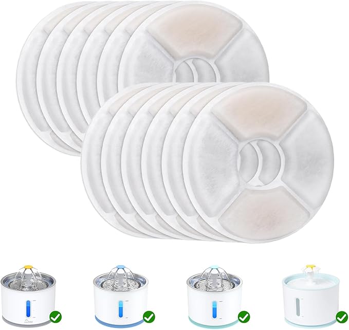 Wonder Creature Cat Water Fountain Filter Replacement, 6/8/12/16/8+4 Pack, Round Carbon Filters for 81oz/2.4L Stainless Steel Top Automatic Pet Fountain (12 Pack)