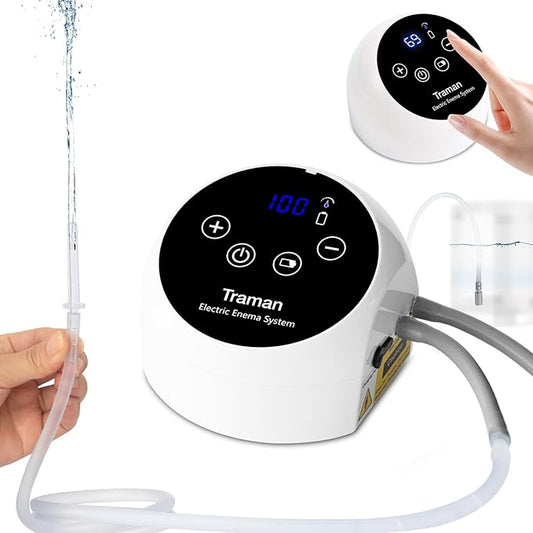 TRAMAN-Enema-Kit, Detox-Enemas for Colon-Cleanse for Women Men, Coffee Enema Coffee-Organic Cleanse Kit, Electric Water Flow Speed Control with LCD Display, Pressure Spray, External Water Supply