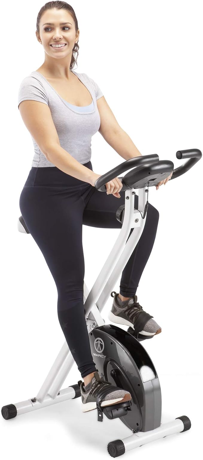 Marcy Foldable Upright Exercise Bike with Adjustable Resistance for Cardio Workout & Strength Training - Multiple Styles Available-FlexoryFit