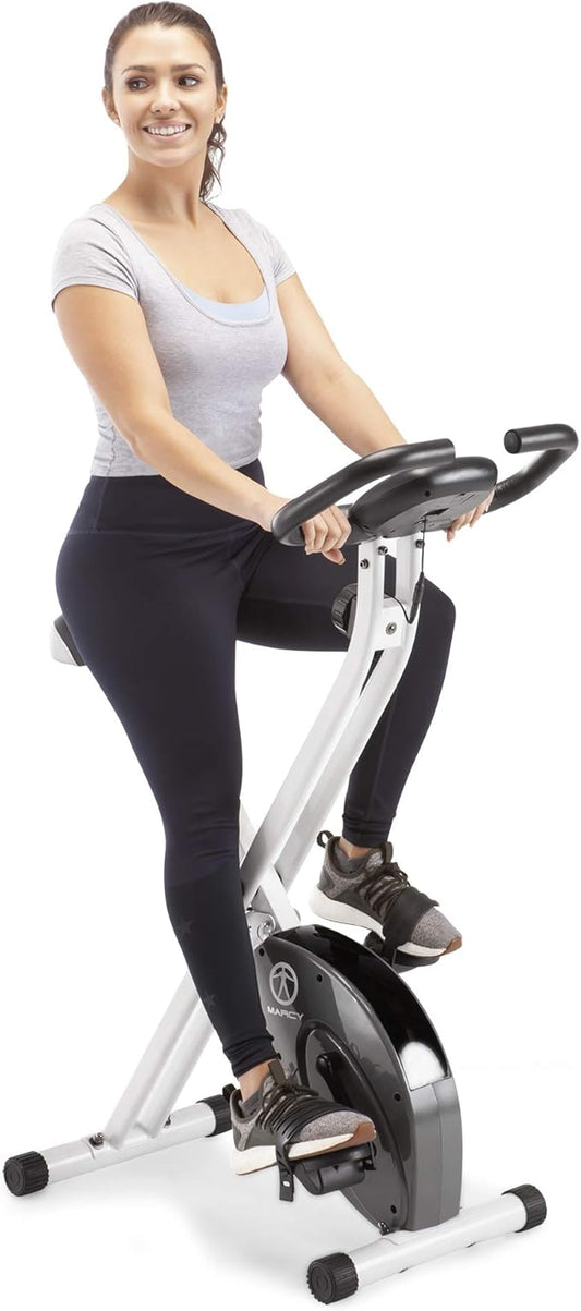 Marcy Foldable Upright Exercise Bike with Adjustable Resistance for Cardio Workout & Strength Training - Multiple Styles Available-FlexoryFit