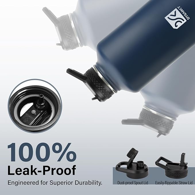Insulated Water Bottle | Thickened Stainless Steel Vacuum Metal | Portable Sports Half Gallon Large Water Jug for Gym and Hiking with Straw, Carrier Bag, Handle Strap | BPA-Free 64 oz-FlexoryFit