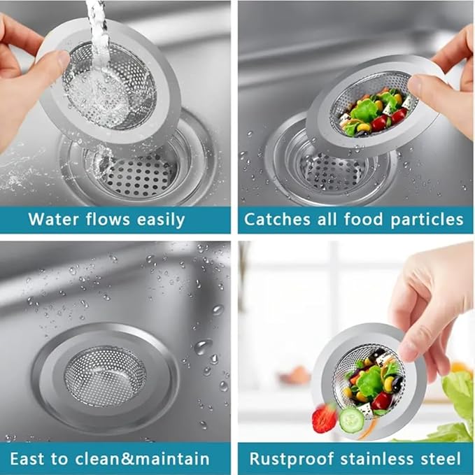 Kitchen Sink Strainers | Kitchen Sink Drain Strainer, Kitchen Essentials (Black) (2 Pack) Large Wide Rim 4.5" Diameter for Homeowners