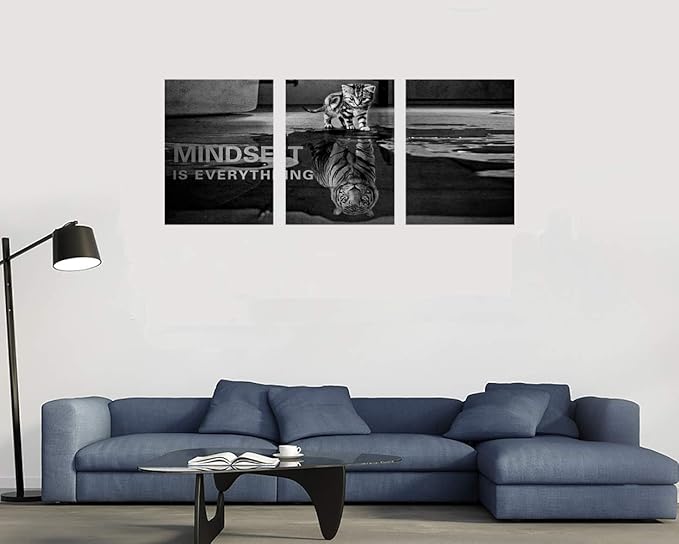 3 Panels Mindset is Everything Motivational Canvas Wall Art Inspirational Entrepreneur Quotes Poster Print Artwork Painting Picture for Framed Home Decoration Living Room office bedroom 60''W x 28''H-FlexoryFit