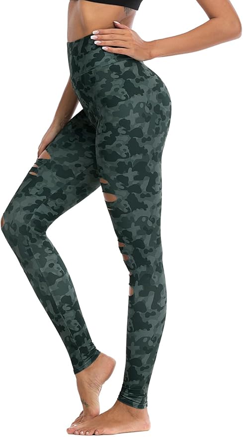 DIBAOLONG Womens High Waist Yoga Pants Cutout Ripped Tummy Control Workout Running Yoga Skinny Leggings-FlexoryFit