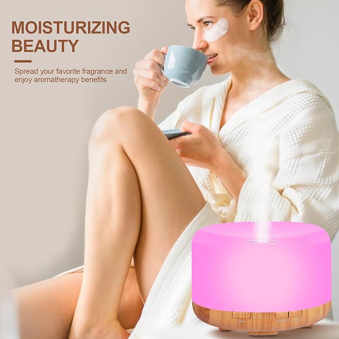 500ml Premium Essential Oil Diffuser with Remote Control. Ultrasonic Aromatherapy Humidifier Vaporizer. 7 Colors Lights. Comes with Timer & Auto-Off for Home & Office (White)