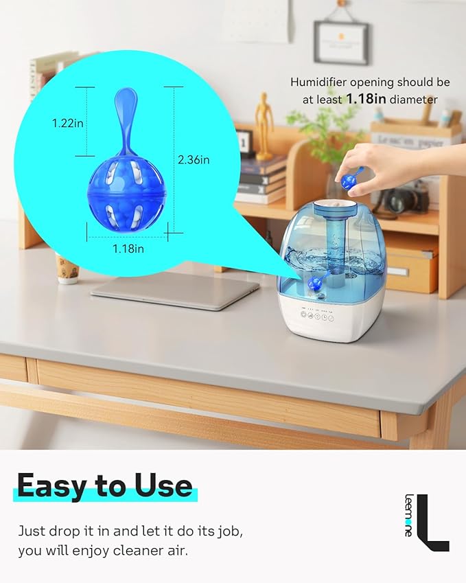 Leemone Humidifier Cleaner 6 Pack, Demineralization Cleaning Ball, Works in All humidifiers and Fish Tanks, Purifies Water, Prevents Hard Water Build-Up, Eliminates White Dust and Odor
