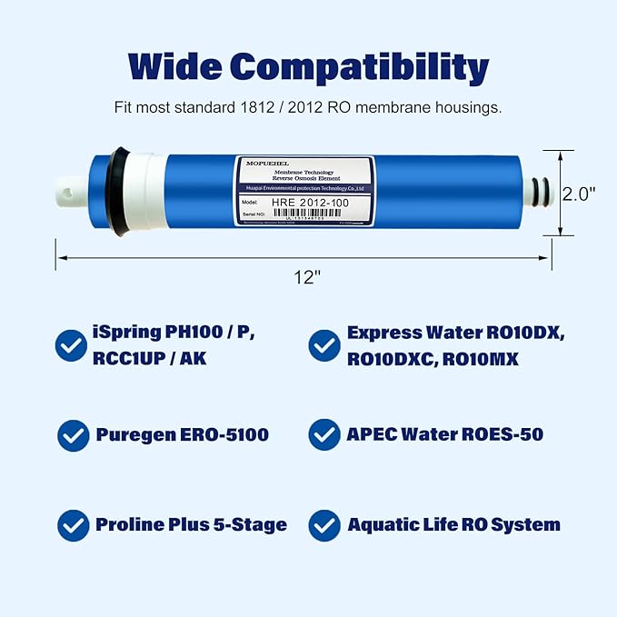100 GPD RO Membrane Filter Replacement, Reverse Osmosis Membranes, Compatible for iSpring PH100 / RCC100P / RCC1UP / RCC1UP-AK/APEC ROES-100 / Express Water RO10DX / RO10DXBN (1 Pack)