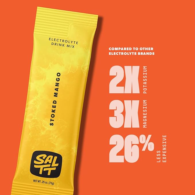 Keto Chow SALTT Electrolytes Powder Packets, Stoked Mango (30 Hydration Packets) - Magnesium, Potassium, Sodium, Trace Minerals - Vegan, Sugar & Gluten Free - Travel Essentials - Made in USA-FlexoryFit