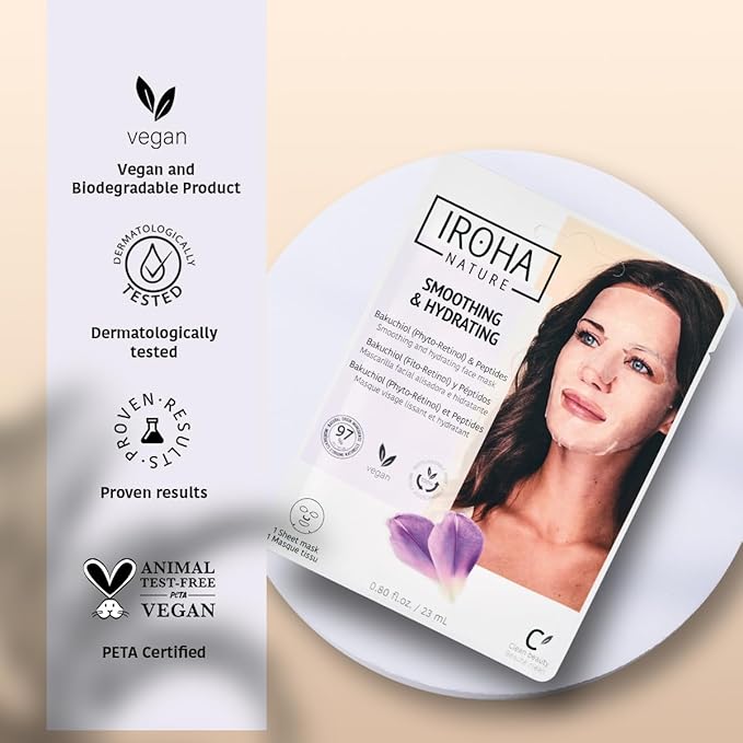 IROHA NATURE Firming & Anti-Aging Tissue Face Mask with Phyto Retinol (Bakuchiol) & Peptides (Pack of 15) | Improves Firmness & Elasticity | Results in 15 Minutes | Cruelty-Free-FlexoryFit