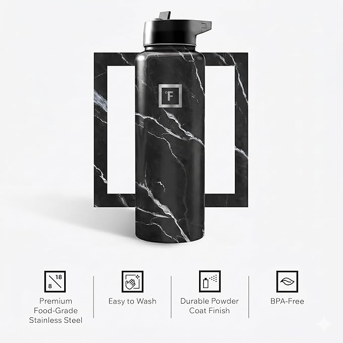 IRON °FLASK Camping & Hiking Hydration Flask - 40 oz Black Marquina - Image 5