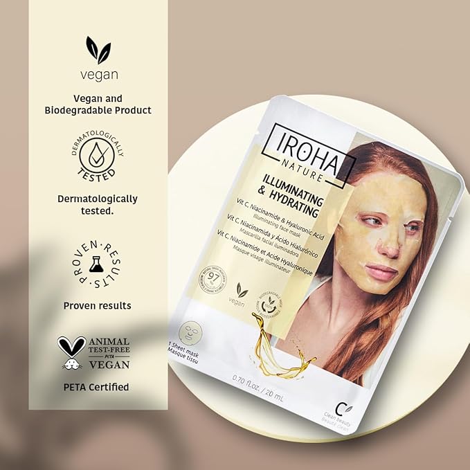 IROHA NATURE Face Masks - Packs for Better Skin (Pack of 5, Brightening & Hydrating Face Mask with Pure Vitamin C and Hyaluronic Acid)-FlexoryFit