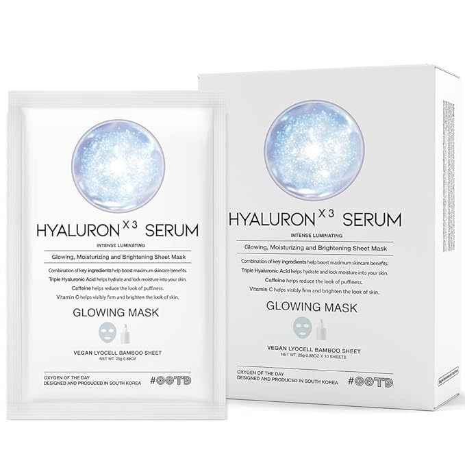 #OOTD Triple Hyaluron Hydrating Mask for Dry and Sensitive Skin, Anti Aging, Tightening and Moisturizing, Korean Vegan Beauty, Hyaluronic Acid, Caffeine, Vitamin C 10EA-FlexoryFit