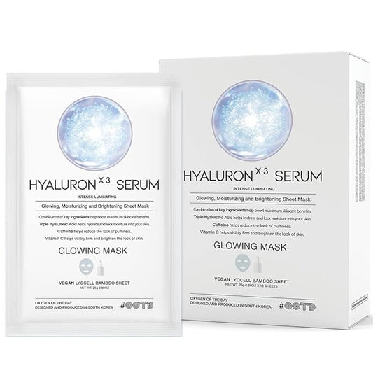 #OOTD Triple Hyaluron Hydrating Mask for Dry and Sensitive Skin, Anti Aging, Tightening and Moisturizing, Korean Vegan Beauty, Hyaluronic Acid, Caffeine, Vitamin C 10EA-FlexoryFit