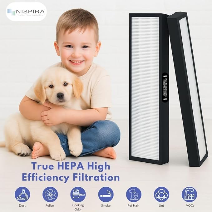 Nispira 182550 Filter Replacement Compatible with Bionaire BAP536UV-U Holmes HAP537UV / 2141139 Air Purifier (HEPA + Carbon), 2 Sets