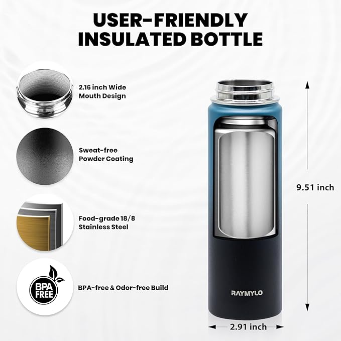 Insulated Water Bottle 20 oz, Triple Wall Vacuum Stainless Steel (Cold for 48 Hrs), Leak Proof & Non-BPA, Kids Water Bottle Jug for School with Straw Spout Lids, Indigo/Black-FlexoryFit