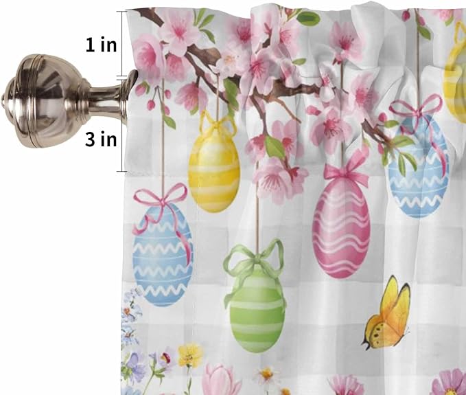 Happy Easter Half Window Curtains 24 Inches Long, Spring Watercolor Bunny Eggs - Image 6