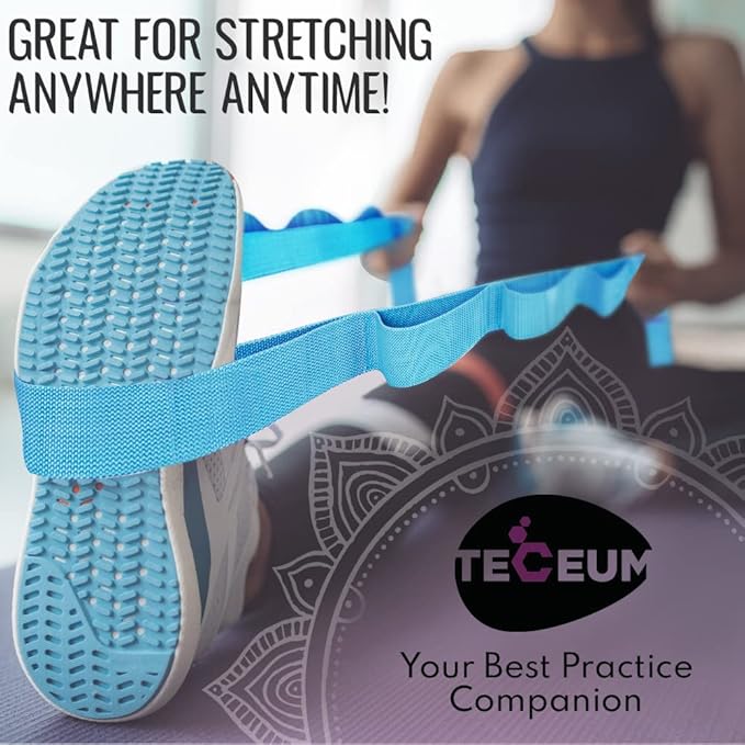 TECEUM Stretching Strap for Yoga & Physical Therapy – 10 Loops – Non-Elastic Leg Stretch Straps for Stretching, Exercising, Pilates, Post-Injury Rehabilitation for All Levels – Men & Women-FlexoryFit