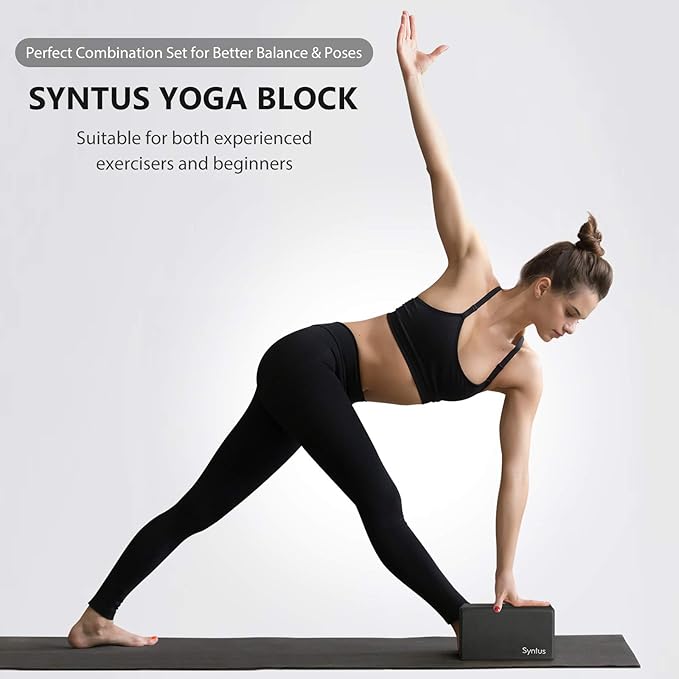 Syntus Yoga Block and Yoga Strap Set, 2 Soft Non-Slip Yoga Blocks 9×6×4 inches, 8FT Metal D-Ring Strap for Yoga, General Fitness, Pilates, Stretching and Toning-FlexoryFit