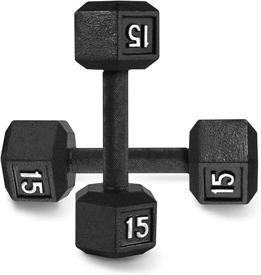 WF Athletic Supply Cast Iron Solid Hexagon Gray/Black Dumbbells, Strength Training Free Weights Set of 2 for Women and Men, Hand Weights Sold by Pairs, Multi-Select Size Options Available-FlexoryFit