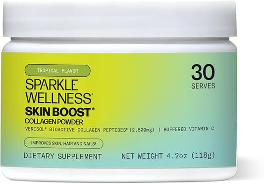 Hydrolyzed Collagen Powder - Sparkle Skin Boost (Tropical Coconut & Pineapple) [30-Serves] Verisol Collagen Hydrolysate Protein Powder Vitamin C Paleo Non-GMO Gluten Free Beauty Supplement Drink-FlexoryFit