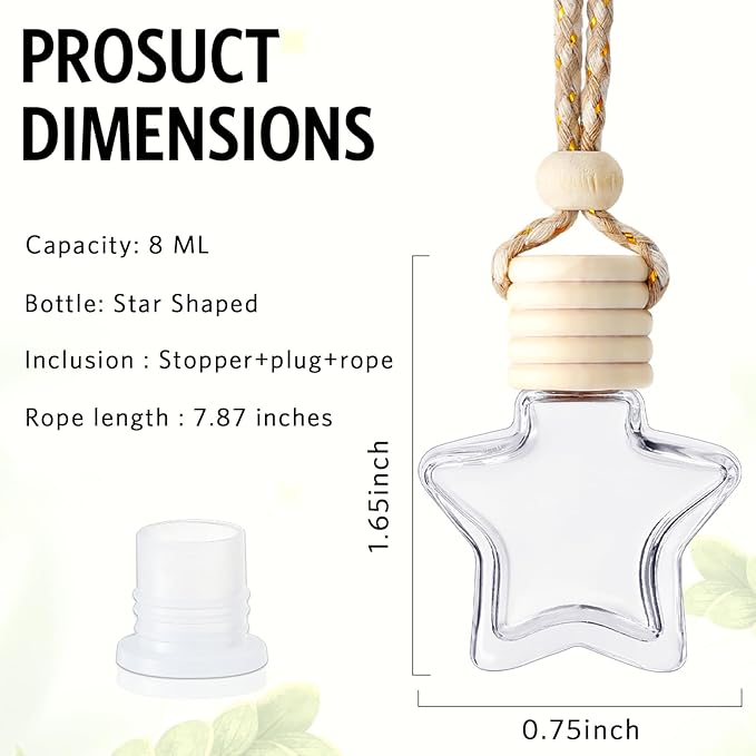BBTO 100 Pcs Car Air Fresheners Diffuser with Wooden Cap Empty Aromatherapy Diffuser Clear Fragrance Holder Pendant Hanging Perfume Fresheners for Car Decor (Clear, Star)